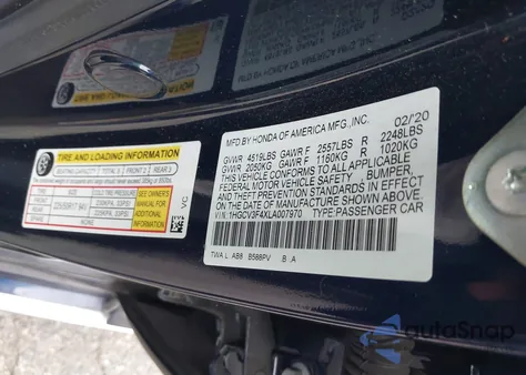 2020 Honda Accord Hybrid Ex из США, поврежденный, VIN 1HGCV3F4XLA007970